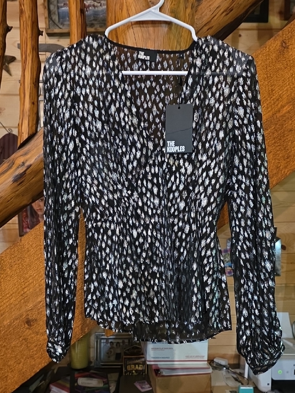 The Kooples Black Metallic Dot Long-Sleeve Blouse
